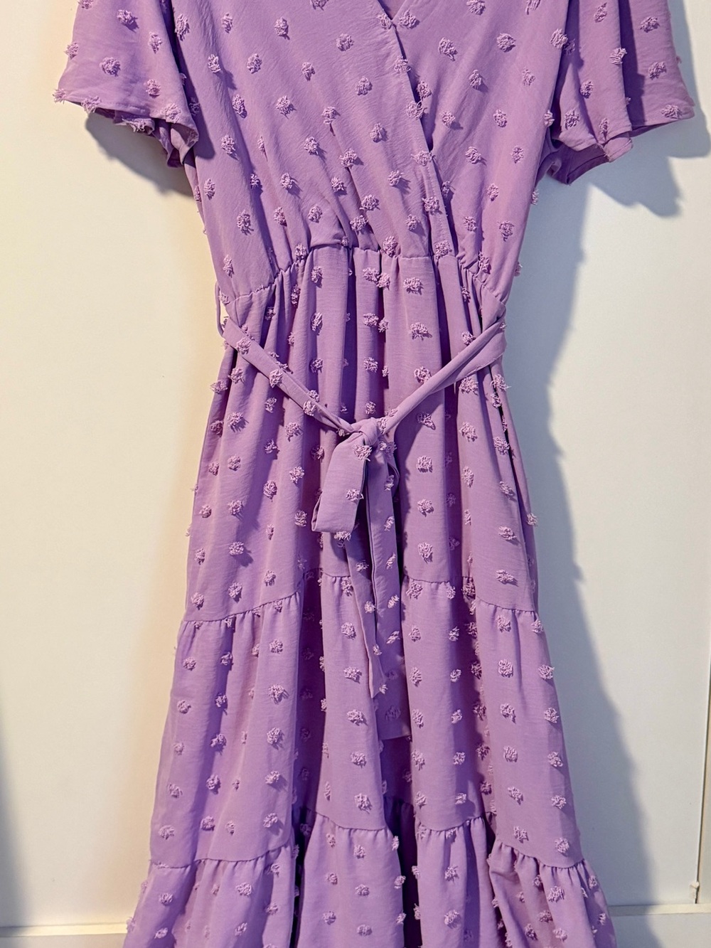 Lilac Lavender Tie-Waist Textured Maxi Dress : Wedding Guest / Bridesmaid XL